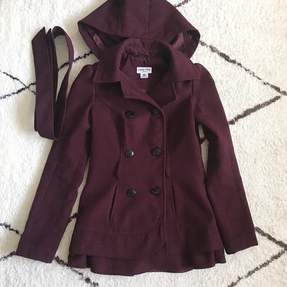 Jackets & Blazers - Purple Winter Coat with Removable Hood & Belt XS